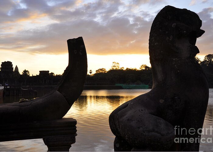 Angkor Wat Greeting Card featuring the photograph Angkor Sunrise 5 by Andrew Dinh