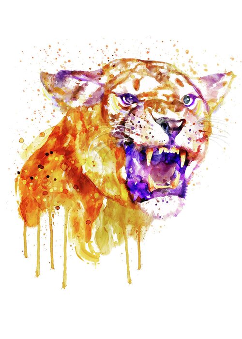 Marian Voicu Greeting Card featuring the painting Angry Lioness by Marian Voicu