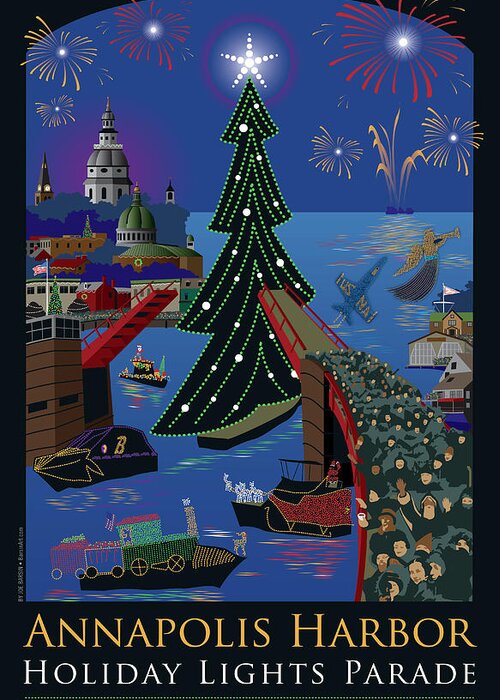 Annapolis Greeting Card featuring the digital art Annapolis Holiday Lights Parade by Joe Barsin