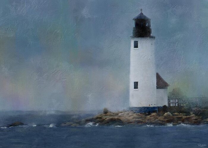 Lighthouse Greeting Card featuring the digital art Anisquam Rain by Sand And Chi