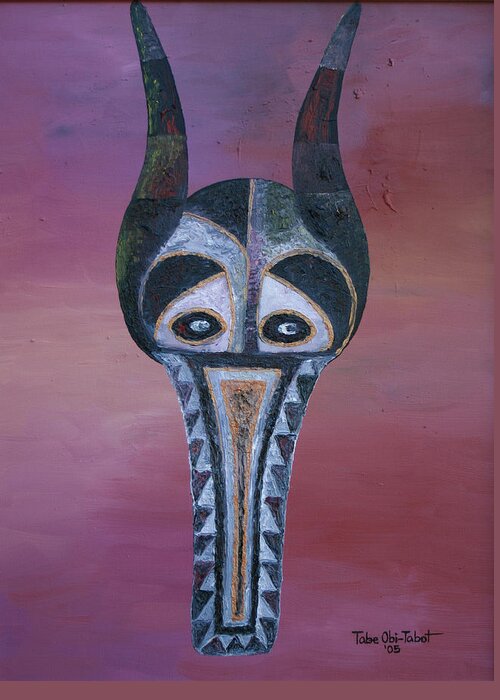 Antelop Mask Greeting Card featuring the painting Antelop Mask by Obi-Tabot Tabe