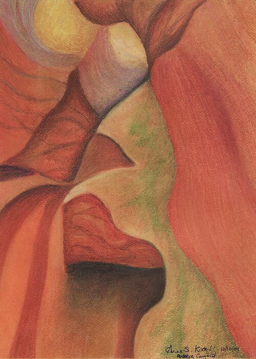 Antelope Canyon Greeting Card featuring the pastel Antelope Canyon 2 by Anne Katzeff