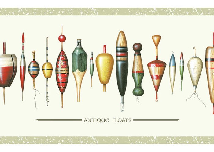 Jon Q Wright Greeting Card featuring the painting Antique Bobbers by JQ Licensing