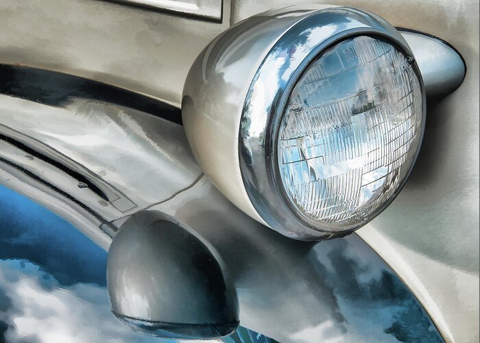 Autumobile Greeting Card featuring the photograph Antique Car Headlight And Reflections by Gary Slawsky