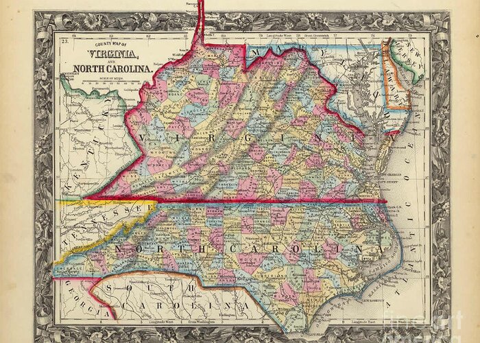 Antique Map Of Virginia Greeting Card featuring the painting Antique Map Of Virginia by MotionAge Designs