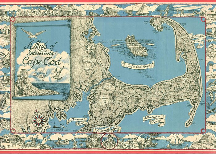 Antique Map Of Cape Cod Greeting Card featuring the drawing Antique Maps - Old Cartographic maps - Antique Map of Cape Cod, Massachusetts, 1945 by Studio Grafiikka