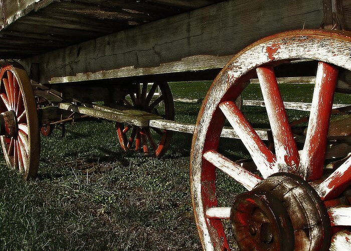Hovind Greeting Card featuring the photograph Antique Wagon Wheels by Scott Hovind