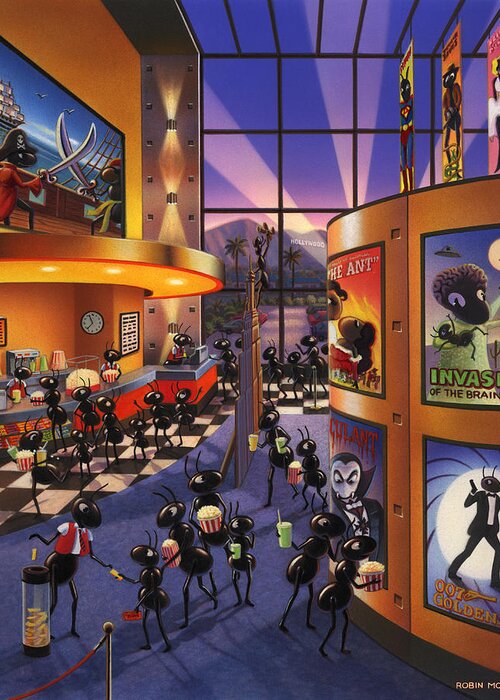 Ants. Ant Farm Characters Greeting Card featuring the painting Ants at the Movie Theatre by Robin Moline