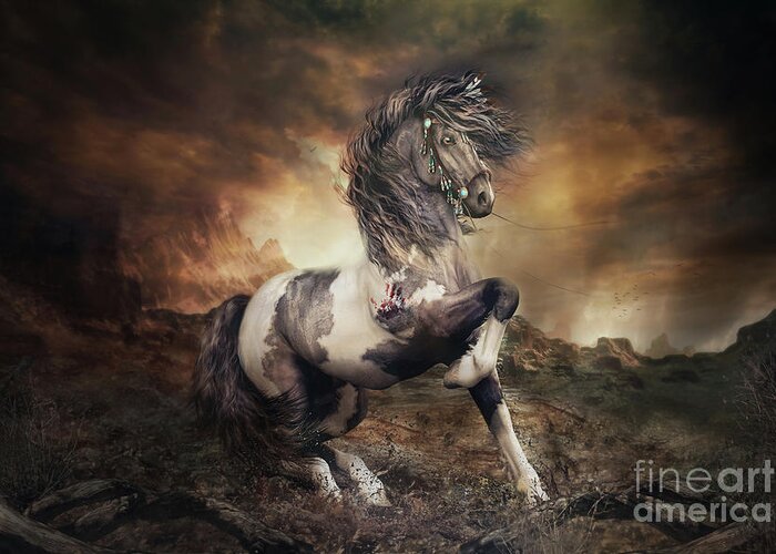 Apache Greeting Card featuring the digital art Apache War Horse Landscape by Shanina Conway