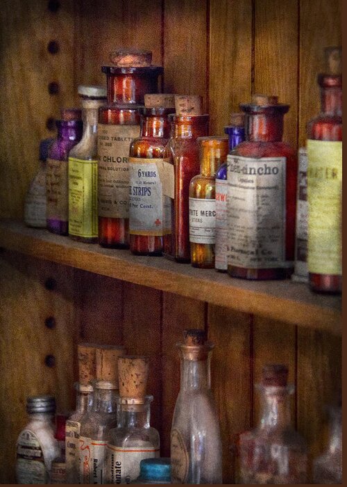 Suburbanscenes Greeting Card featuring the photograph Apothecary - Inside the Medicine Cabinet by Mike Savad
