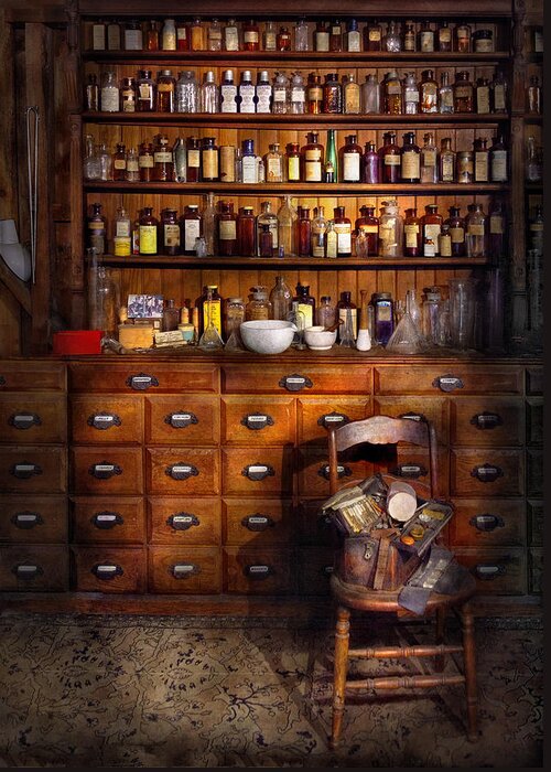 Suburbanscenes Greeting Card featuring the photograph Apothecary - Just the usual selection by Mike Savad