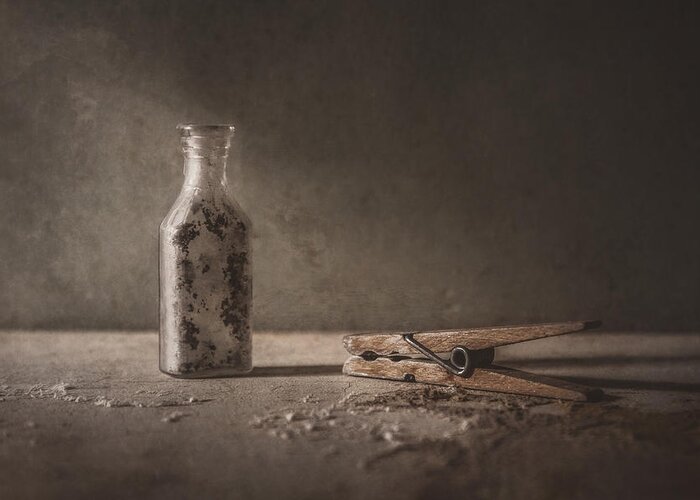 Scott Norris Photography Greeting Card featuring the photograph Apothecary Bottle and Clothes Pin by Scott Norris