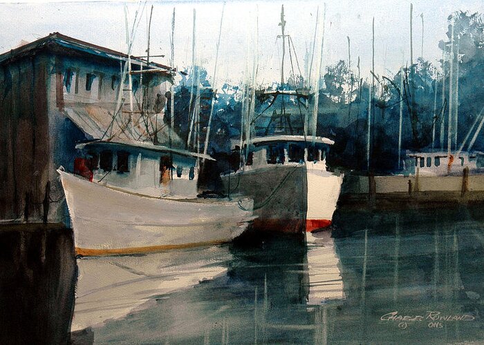 Apalachicola Greeting Card featuring the painting Apalachicola Docks by Charles Rowland
