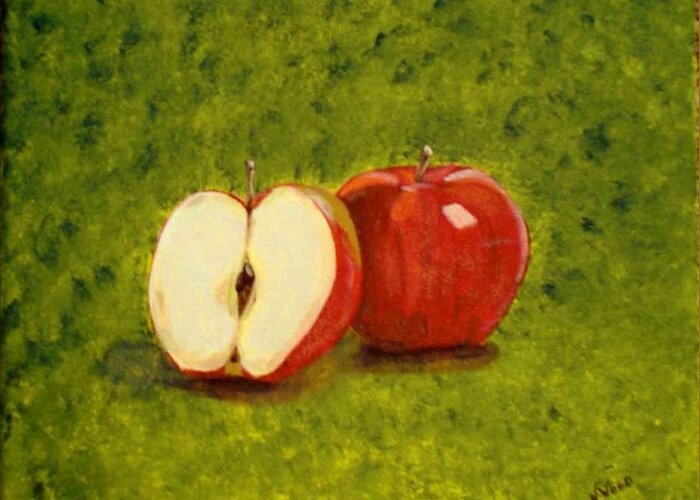 Apple Greeting Card featuring the painting Apple and a Half by Nancy Sisco