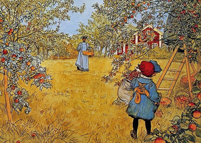 Carl Larsson Apple Orchard Greeting Card featuring the painting Apple by MotionAge Designs