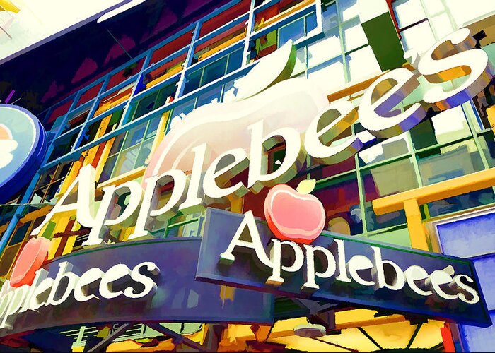 Applebee's Restaurant Sign At New York City 42 St Greeting Card featuring the photograph Applebee's restaurant sign at new york city 42 st by Jeelan Clark