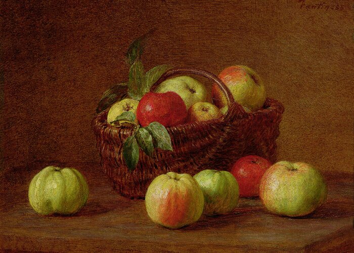 Apples Greeting Card featuring the painting Apples in a Basket and on a Table by Henri Fantin-Latour