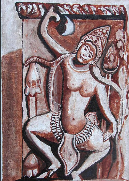 Paintings In Acrylics And Oils On --- Indian Saints Greeting Card featuring the painting Apsara-3 by Anand Swaroop Manchiraju