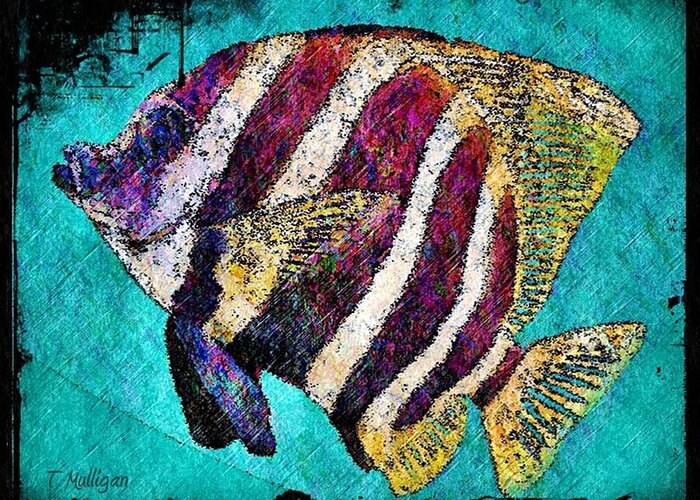 Aqua Greeting Card featuring the digital art Aqua Fish by Terry Mulligan