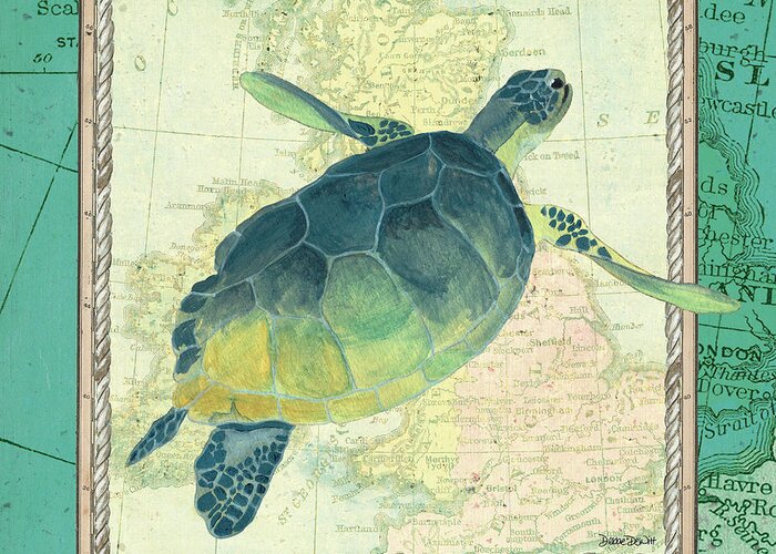 Turtle Greeting Card featuring the painting Aqua Maritime Sea Turtle by Debbie DeWitt