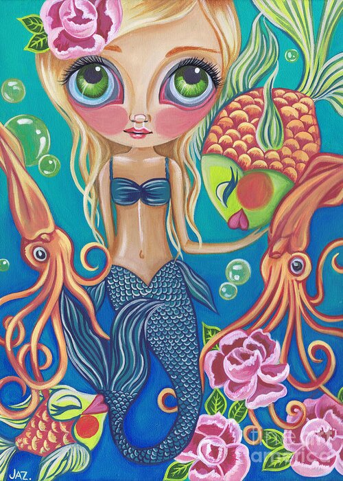 Mermaid Greeting Card featuring the painting Aquatic Mermaid by Jaz Higgins