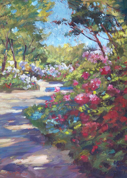 Landscape Greeting Card featuring the painting Arboretum Garden Path by David Lloyd Glover