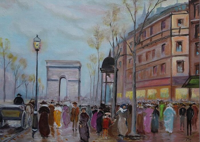 Paris Greeting Card featuring the painting Arc de Triompfe - LMJ by Ruth Kamenev