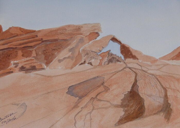 Eastern Nevada State Parks Greeting Card featuring the painting Arch Rock - a watercolor sketch by Joel Deutsch