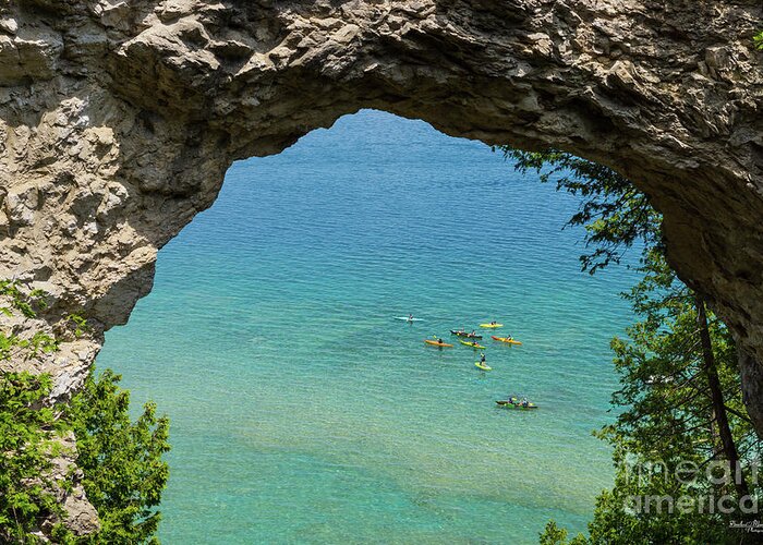 Mackinac Island Greeting Card featuring the photograph Arch Rock Canoeing by Jennifer White