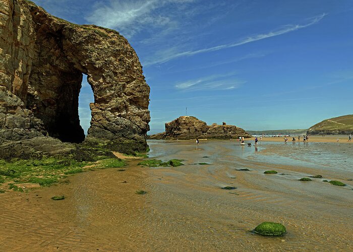 Britain Greeting Card featuring the photograph Arch Rock - Perranporth Beach by Rod Johnson