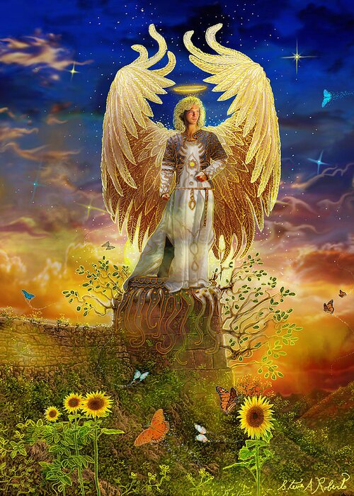Angel Greeting Card featuring the painting Archangel Uriel by Steve Roberts