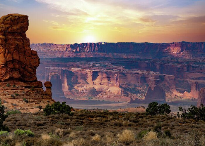Sunset Greeting Card featuring the photograph Arches National Park Canyon by G Lamar Yancy