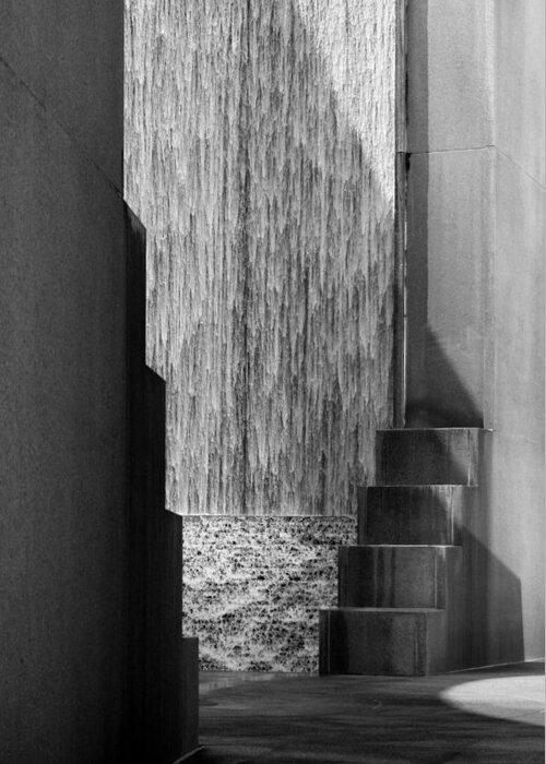 Houstonian Greeting Card featuring the photograph Architectural Waterfall in Black and White by Angela Rath
