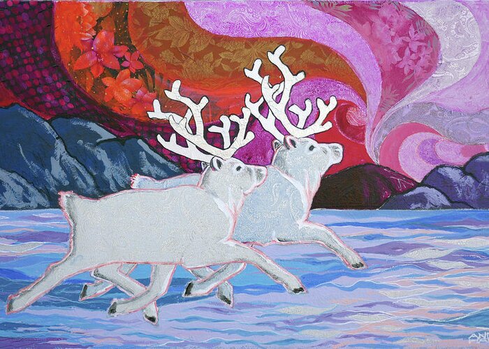 Caribou Greeting Card featuring the painting Arctic Prance by Ande Hall