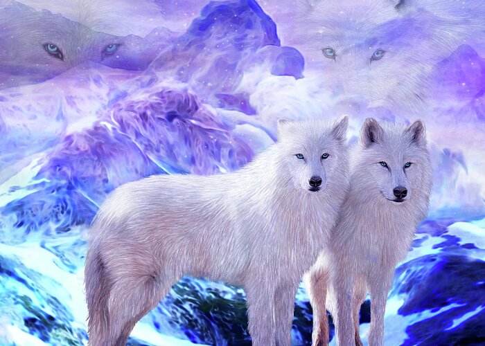 Carol Cavalaris Greeting Card featuring the mixed media Arctic Wolf Mates by Carol Cavalaris