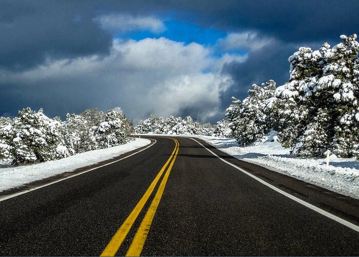  Greeting Card featuring the photograph Arizona Snow Road by Gregory Daley MPSA