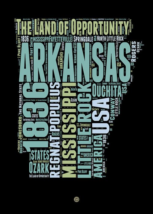 Arkansas Greeting Card featuring the digital art Arkansas Word Cloud 1 by Naxart Studio