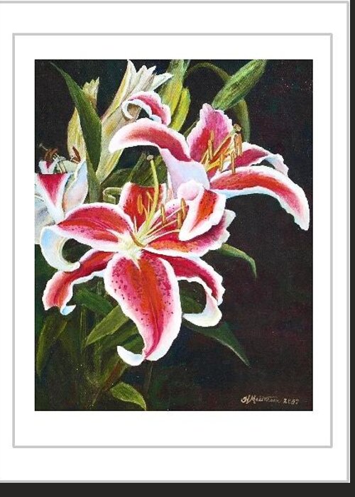  Greeting Card featuring the painting Art Card - Lilli's Stargazers by Harriett Masterson