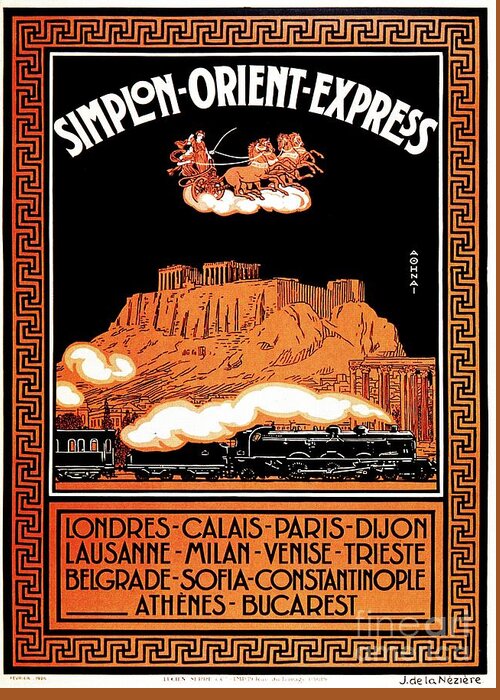 Orient Express Greeting Card featuring the digital art Art Deco Orient Express advertising Athens by Heidi De Leeuw