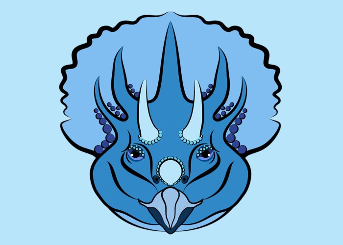 Graphic Animal Greeting Card featuring the digital art Triceratops Graphic Blue by MM Anderson