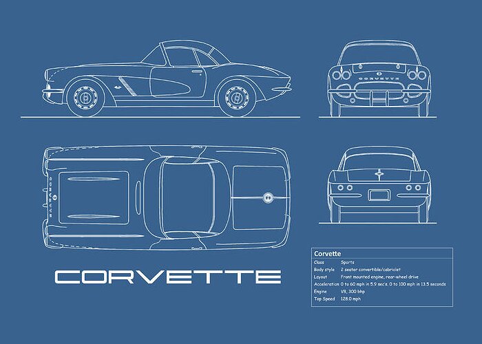 Chevrolet Corvette Greeting Card featuring the photograph Corvette C1 Blueprint by Mark Rogan