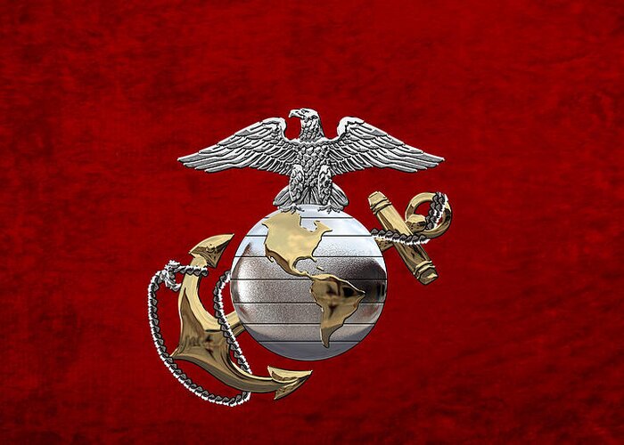 'usmc' Collection By Serge Averbukh Greeting Card featuring the digital art U S M C Eagle Globe and Anchor - C O and Warrant Officer E G A over Red Velvet by Serge Averbukh