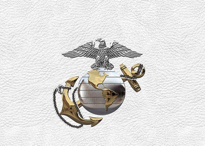 'usmc' Collection By Serge Averbukh Greeting Card featuring the digital art U S M C Eagle Globe and Anchor - C O and Warrant Officer E G A over White Leather by Serge Averbukh