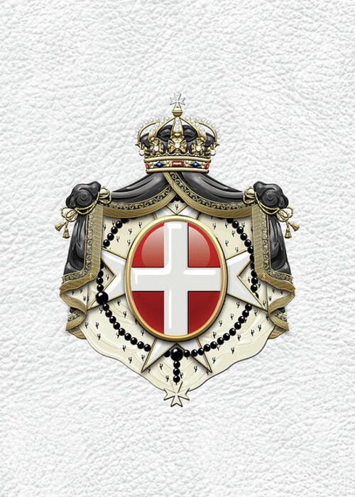 'ancient Brotherhoods' Collection By Serge Averbukh Greeting Card featuring the digital art Sovereign Military Order of Malta Coat of Arms over White Leather by Serge Averbukh