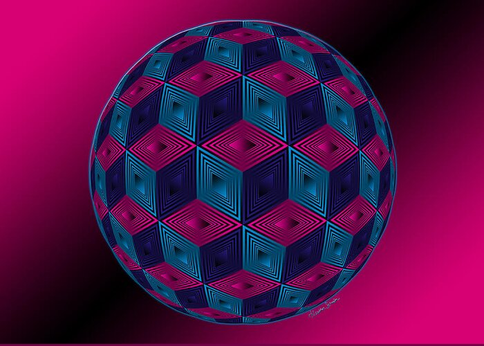 Digital Greeting Card featuring the digital art Spherized Pink Purple Blue and Black Hexa by Heather Schaefer