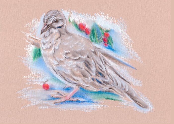 Bird Greeting Card featuring the pastel Winter Mourning Dove by MM Anderson
