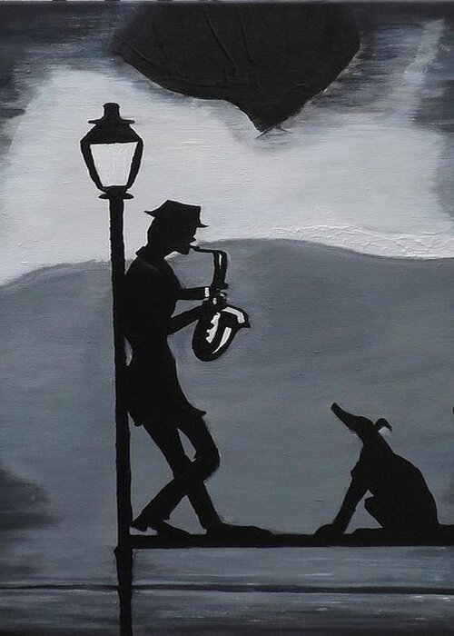 Landscape Greeting Card featuring the painting Serenade by Saxophone by Denise Morgan