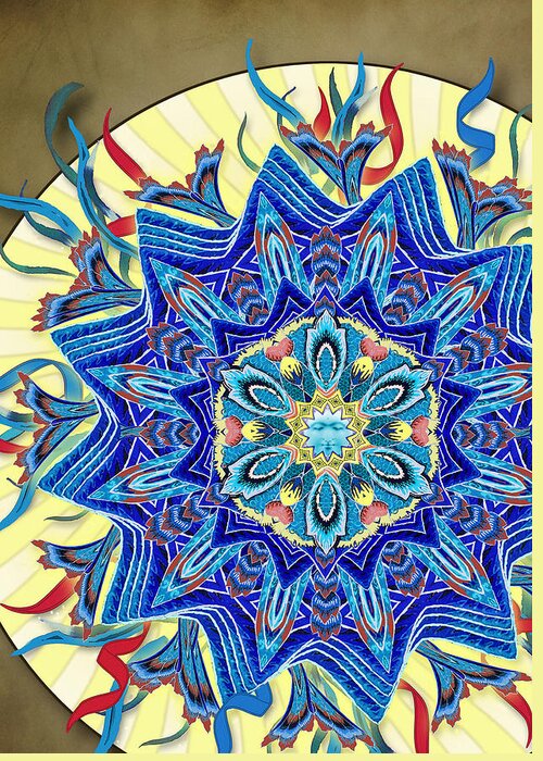 Mandala Greeting Card featuring the digital art Smiling Blue Moon Mandala by Deborah Smith