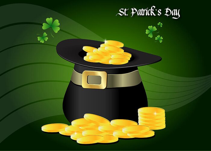 Celebration Greeting Card featuring the digital art St. Patrick's Day Gold Coins In Hat by Serena King