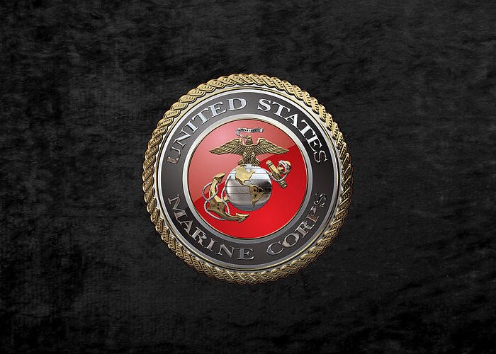 'usmc' Collection By Serge Averbukh Greeting Card featuring the digital art U. S. Marine Corps - U S M C Emblem over Black Velvet by Serge Averbukh